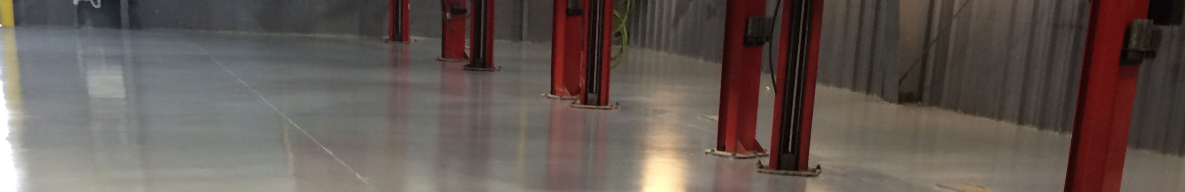 Hallway with red poles