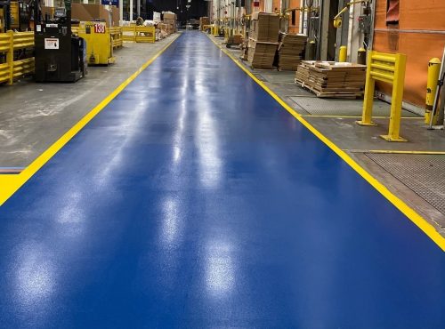 Altec Blue Aisle Epoxy flooring. Epoxy floor coatings, epoxy urethane coatings, industrial flooring, manufacturing floors, epoxy floor coatings, Industrial Applications Inc, TeamIA